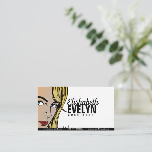 Frau Retro Visitenkarte (Stehend Vorderseite)