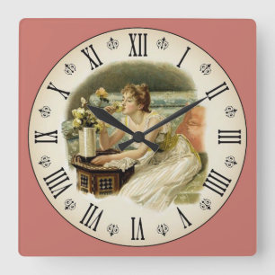 Frau riecht Blume römische Zahl Quadratische Wanduhr