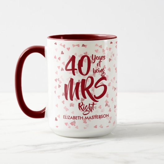 Frau Right Fun 40. Ruby Wedding Anniversary Tasse (Links)