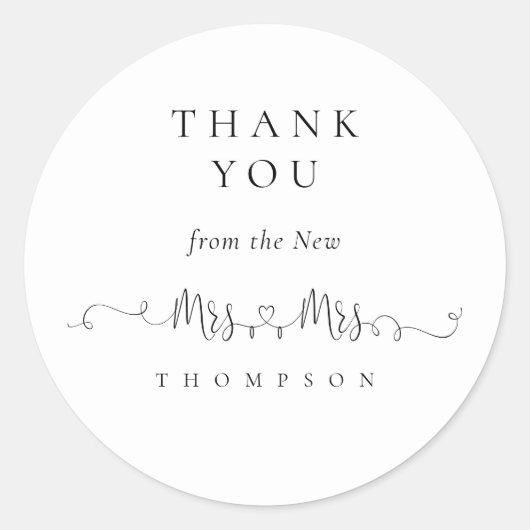 Frau Ring Heart Script Lesbian Wedding Danke Runder Aufkleber (Vorderseite)