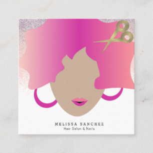 Frau rosa Haare falscher Gold Glitter Salon Schönh Quadratische Visitenkarte
