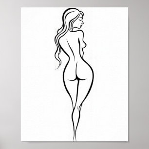 Frau Rückansicht Minimalistische Linienkunst Skizz Poster