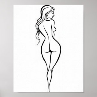 Frau Rückansicht Minimalistische Linienkunst Skizz Poster
