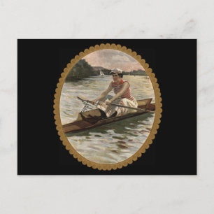 Frau rudert Skull auf einem schönen See Postkarte