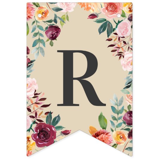 Frau Rustic Pink Fall Floral Brautparty Wimpelkette (Zweite Fahne)