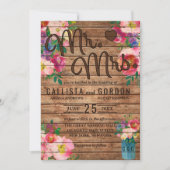 Frau Rustic Pink Floral Wood Mason Jar Wedding Einladung (Vorderseite)