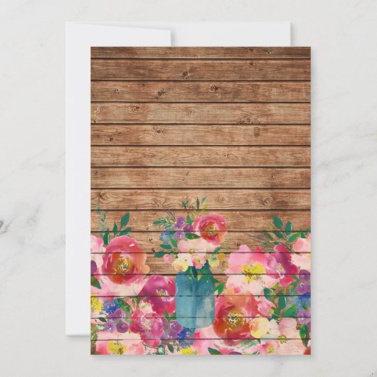 Frau Rustic Pink Floral Wood Mason Jar Wedding Einladung (Rückseite)