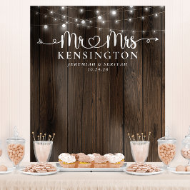 Frau Rustic String Lights Wedding Backdrop Wandteppich