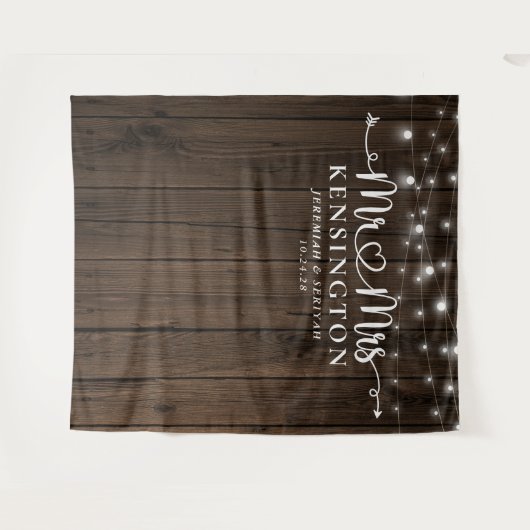 Frau Rustic String Lights Wedding Backdrop Wandteppich (Vorderseite (Horizontal))