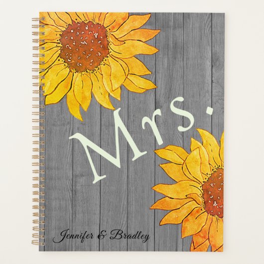 Frau Rustic Wood Grey Yellow Sunflower Planer (Vorderseite)
