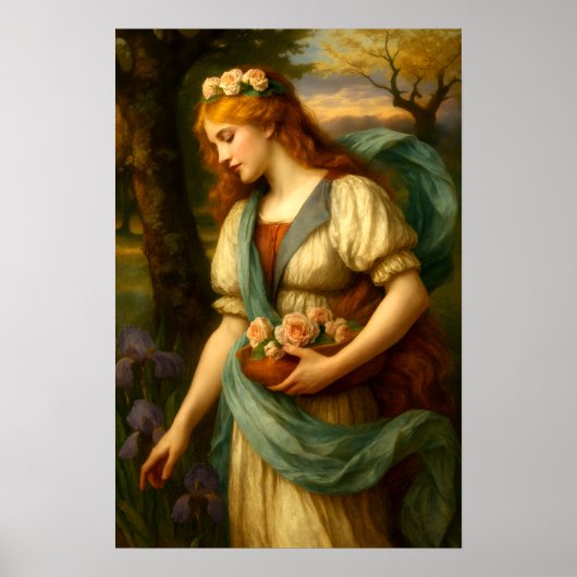 Frau sammelt Blumen Poster (Vorne)
