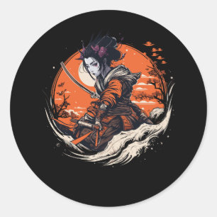 Frau Samurai Japanisch Anime Otaku Vaporwave Japa Runder Aufkleber