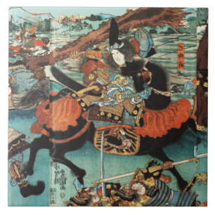 FRAU SAMURAI TOMOE GOZEN HORSEBACK IM KAMPF FLIESE