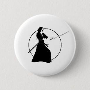 Frau Samurai Warrior mit Schwert Button