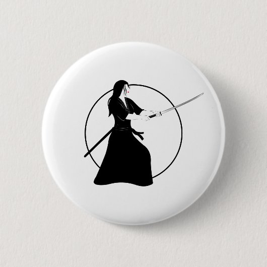 Frau Samurai Warrior mit Schwert Button (Vorderseite)