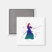 Frau Samurai Warrior mit Schwert Magnet (Vorderseite/Rückseite)