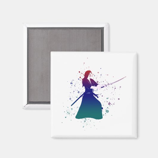 Frau Samurai Warrior mit Schwert Magnet (Vorderseite/Rückseite)