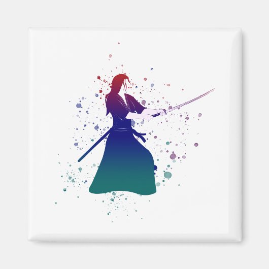 Frau Samurai Warrior mit Schwert Magnet (Vorne)