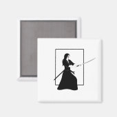 Frau Samurai Warrior mit Schwert Magnet (Vorderseite/Rückseite)