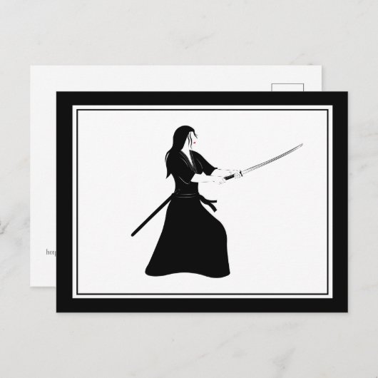 Frau Samurai Warrior mit Schwert Postkarte (Vorne/Hinten)