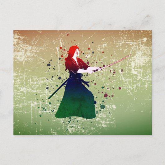 Frau Samurai Warrior mit Schwert Postkarte (Vorderseite)
