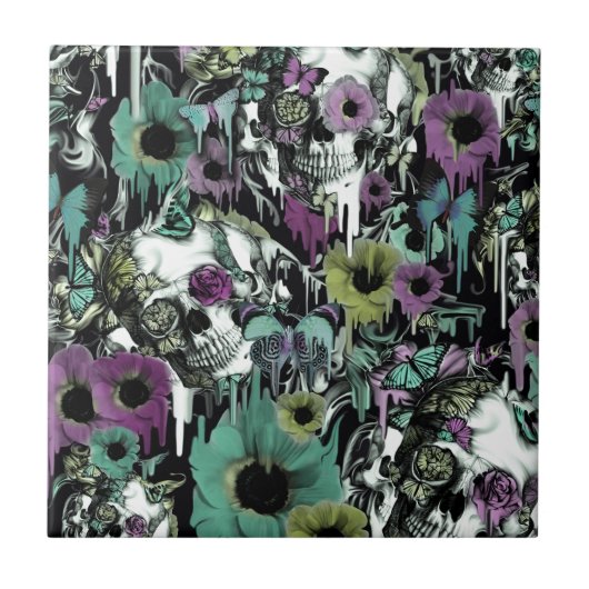 Frau Sandman, Blumenschädelmuster Fliese (Vorderseite)