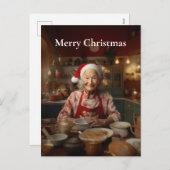 Frau Santa Baking Cake Feiertagspostkarte (Vorne/Hinten)