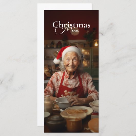 Frau Santa Baking Cake Menükarte (Vorne/Hinten)