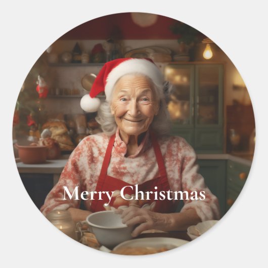 Frau Santa Baking Cake Runder Aufkleber (Vorderseite)