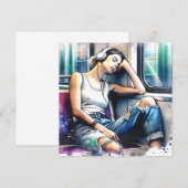 Frau schläft in der U-Bahn und hört Musik (Vorne/Hinten)