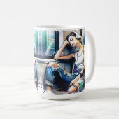 Frau schläft in der U-Bahn und hört Musik Kaffeetasse (VorderseiteRechts)