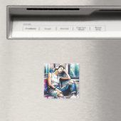 Frau schläft in der U-Bahn und hört Musik Magnet (In Situ (Geschirrspüler))