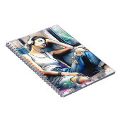 Frau schläft in der U-Bahn und hört Musik Notizblock (Rechte Seite)