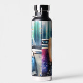 Frau schläft in der U-Bahn und hört Musik Trinkflasche (Rechts)