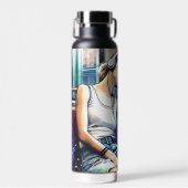 Frau schläft in der U-Bahn und hört Musik Trinkflasche (Vorne)