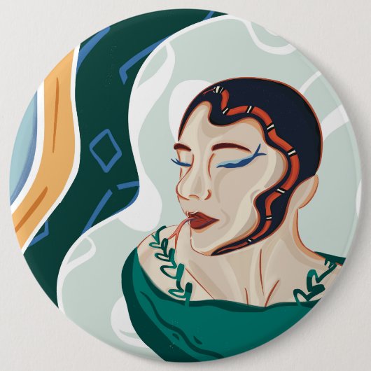 Frau Schlange - Schlangenkopfmutter Button (Vorderseite)