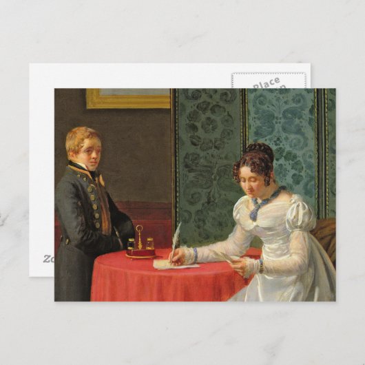 Frau schreibt einen Brief Postkarte (Vorne/Hinten)