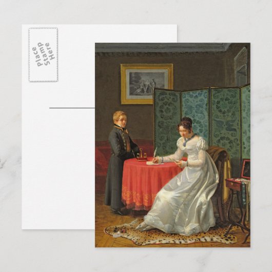 Frau schreibt einen Brief Postkarte (Vorne/Hinten)