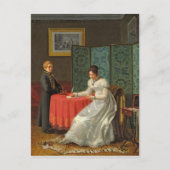 Frau schreibt einen Brief Postkarte (Vorderseite)