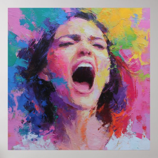 Frau Schreit Abstrakt Farben Expressive Acrylmaler Poster (Vorne)