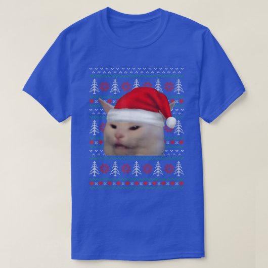 Frau schrie an einer Katze Ugly Weihnachts-Pullove T-Shirt (Design vorne)