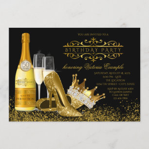 Frau Schwarze Goldene High Heels Prinzessin Geburt Einladung