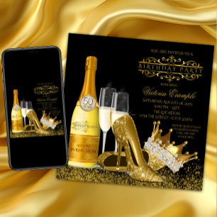 Frau Schwarze Goldene High Heels Prinzessin Geburt Einladung