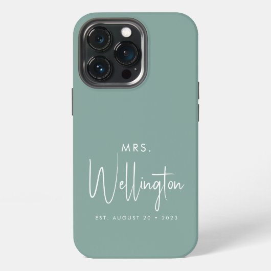 Frau Script Green Custom Bride Name Newlywed iPhone Hülle (Hinten)