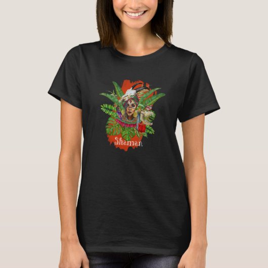 Frau Shaman mit Tierschädel T-Shirt (Vorderseite)