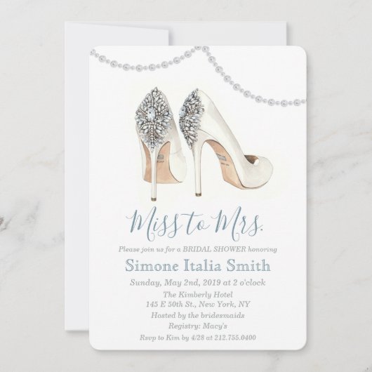 Frau Shoe Bridal Duwer Einladung (Vorderseite)