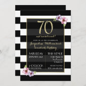 Frau siebzig und sensationell| B&W Floral Strip Einladung (Vorne/Hinten)