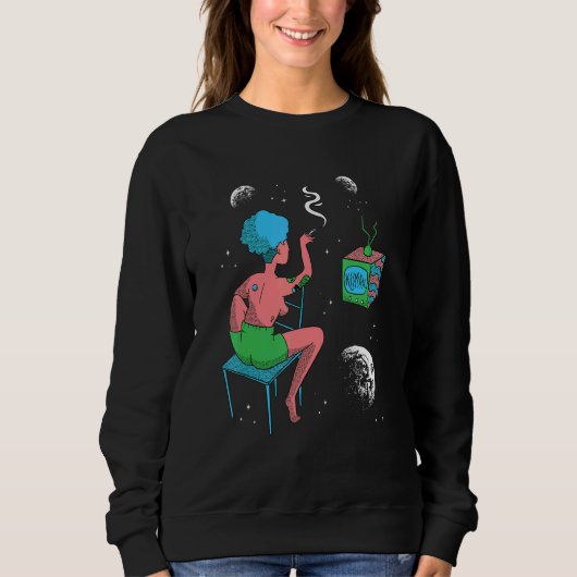 Frau sieht Astronaut im Weltraum fern Sweatshirt (Vorderseite)