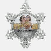 Frau Silver Damask Foto Schneeflocken Zinn-Ornament (Vorderseite)