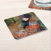 Frau sitzt auf der Bank, Mary Cassatt Rechteckiger Pappuntersetzer (angewinkelt)